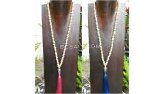 3color mala wood white necklace tassel buddha chrome prayer
